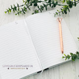 Inside view of the A5 remembrance notebook showing lined pages, ideal for writing letters to a loved one in heaven.