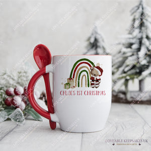 Personalised Christmas Mug, Rainbow Santa Teddy Mug, Stocking Filler Gift For Kids, Christmas Eve Box