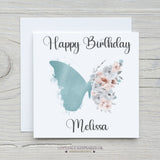 Personalised Birthday Card - Blue Floral Butterfly