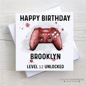 Personalised Gamer Birthday Card - Blue Controller Level Unlocked