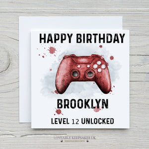 Personalised Gamer Birthday Card - Gold Controller Level Unlocked