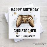 Personalised Gamer Birthday Card - Red Controller Level Unlocked