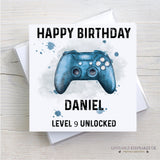 Personalised Gamer Birthday Card - Gold Controller Level Unlocked