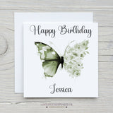 Personalised Birthday Card - Green Floral Butterfly