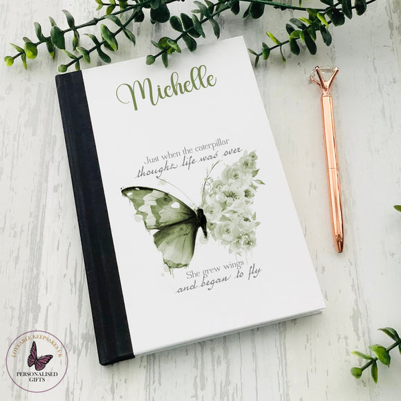 Personalised Butterfly Positivity Notebook, Self Care Journal