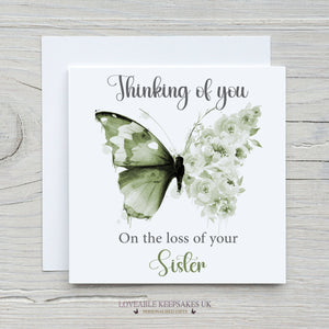 Personalised Sympathy Card - Blue Floral Butterfly