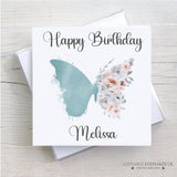 Personalised Birthday Card - Green Floral Butterfly