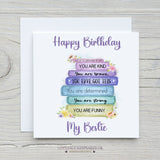 Personalised Birthday Card - Positivity Affirmations Rainbow Book Stack