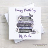 Personalised Birthday Card - Positivity Affirmations Purple Floral Butterfly Book Stack