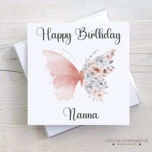 Personalised Birthday Card - Blue Floral Butterfly