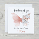 Personalised Sympathy Card - Pink Floral Butterfly