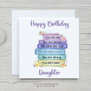 Personalised Birthday Card - Positivity Affirmations Rainbow Book Stack