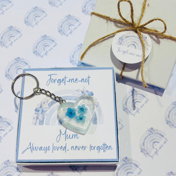 Forget Me Not Resin Heart Shape Keyring In Gift Box