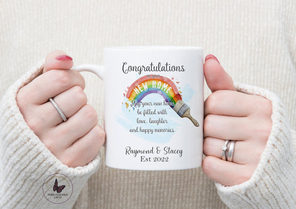 Personalised New home Congratulations Mug, Unique Housewarming Gift, Hid And Her Gift, Keepsake Rainbow Mug, Uk