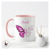 Personalised Pink Butterfly Mug, Positivity Gift For Her, Cancer Awareness Gifts