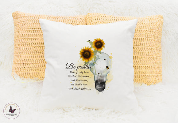 Personalised Sunflower Bee Positive Cushion, Inspirational Sayings Pillow, Motivational Freind Gifts, Birthday Gifts
