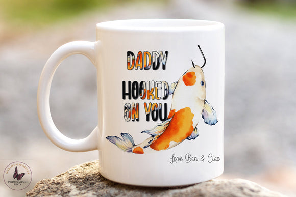 Personalised Daddy Hooked On You Mug, Fathers Day Gift, Birthday Gift, Fishing Gifts, 11oz Ceramic White Mug