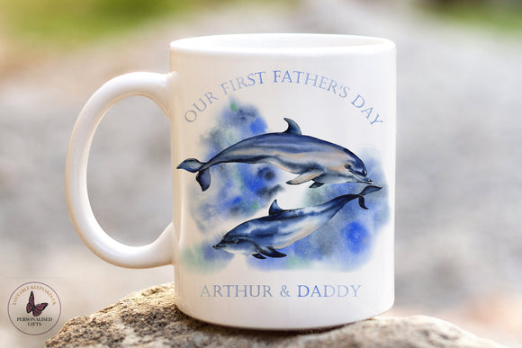 Our First Father's Day Mug, Personalised Fathers Day Gift,  Birthday Gifts, Dolphin Gifts, New Parents Gift, 11oz Ceramic White Mug