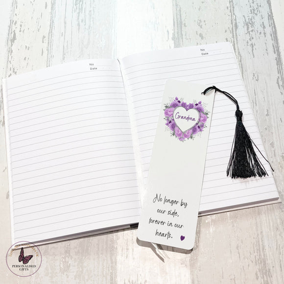 Personalised Purple Rose Heart Bookmark, Thinking Of You, Letterbox Gifts, Book Lover Keepsake Gift