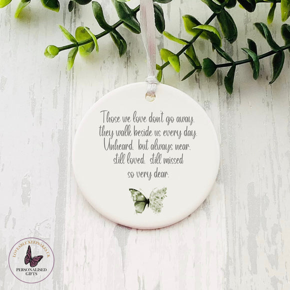 Personalised Memorial Gift, Memorial Bauble, Ceramic Hanging Decoration, Remembering Loved Ones, Green Butterfly Gifts