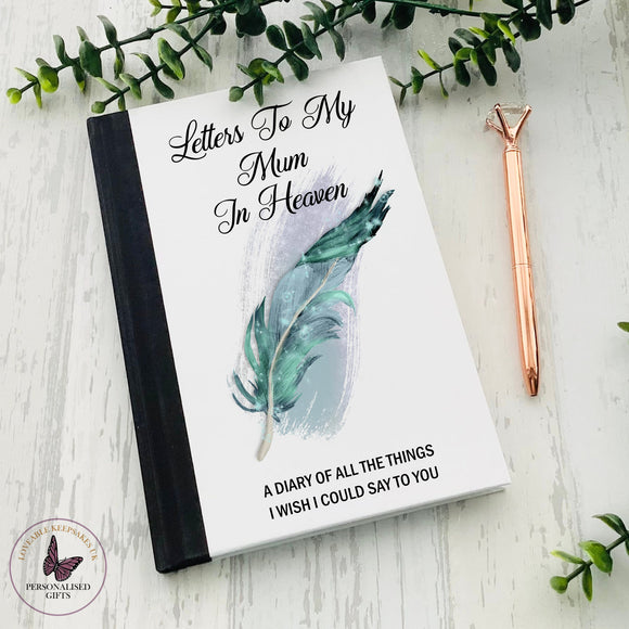 Letters To Heaven Notebook, Personalised Journal, Feathers Appear When Angels Are Near, Letter Box Gifts, Condolences Gift, Missing You Gift