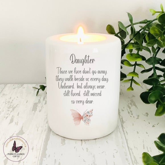 Personalised Remembrance Candle, Candle Holder, Tea light Holder, In Loving Memory Gifts, Blush Pink Floral Butterfly, Memorial Gift