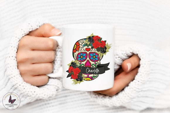 Personalised Floral Skull Mug, Tattoo Theme Gifts, Motivational Gift, Gift For Friends