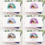 Personalised Angel Baby Box, Rainbow Gift, Memorial Condolence Gifts, White Rectangular Tin, Baby Loss Keepsake