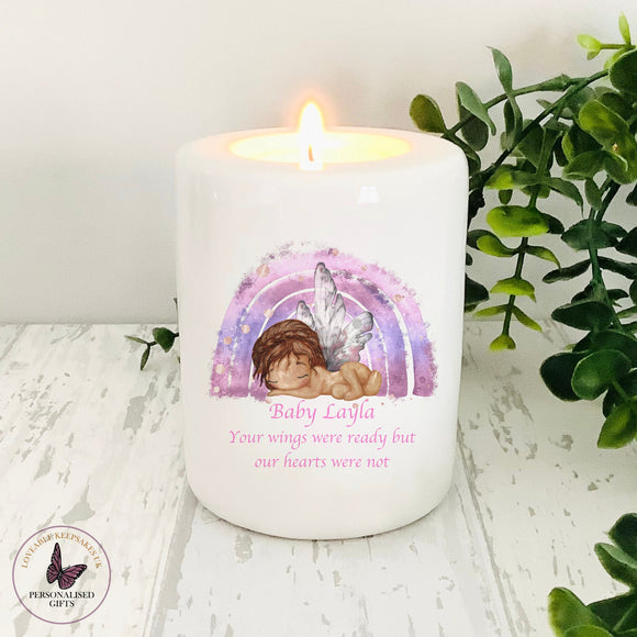 Personalised Remembrance Candle, Angel Baby, Candle Holder, Tea light Holder, In Loving Memory Gifts, Rainbow Gifts