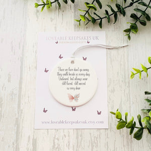 Personalised Memorial Gift, Memorial Bauble, Ceramic Hanging Decoration, Remembering Loved Ones, Pink Butterfly Gifts
