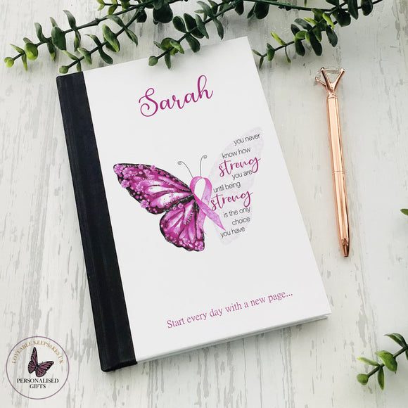 Personalised Cancer Notebook - Pink Ribbon Butterfly Journal