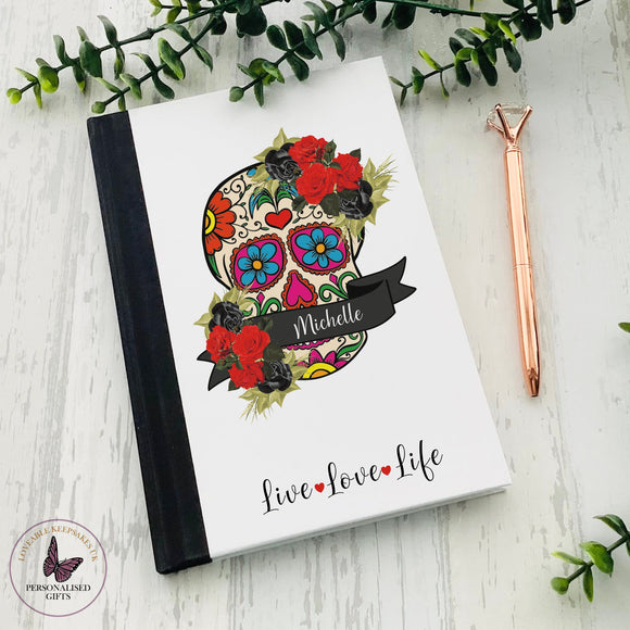 Personalised Floral Skull Notebook, Tattoo Lovers, Motivational Gift, Gift For Friends, Letterbox Gift, Personalised Journal