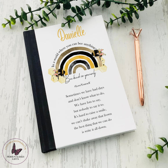 Personalised Positivity Notebook, Bee Rainbow Book, Gifts, Self Care Gifts, Planner Journal