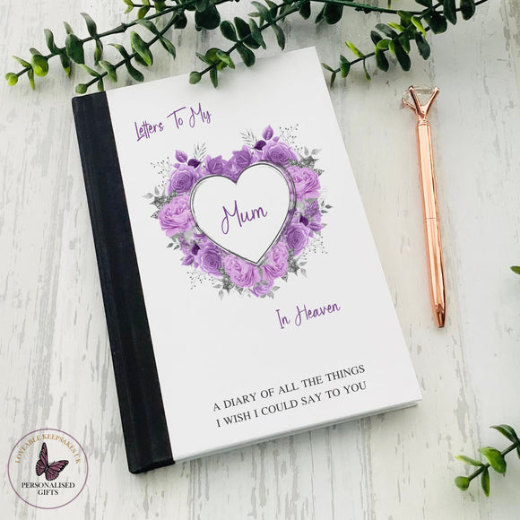 Personalised Letters To Heaven Notebook, Purple Rose Heart Gift, Bereavement Gift, Letter Box Gifts, Condolences Gift, Missing You Gift