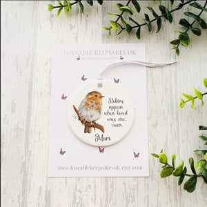 Remembrance Robin Bauble, Hanging Tree Decoration, Robins Flowers Gift, personalised Ornament, Christmas Robin Keepsake, Bereavement Gifts