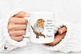 Personalised Robin Mug, Robin Flowers Gift, Keepsake Cup, Condolences Bereavement, Sympathy Gift, In Loving Memory, Christmas Robin