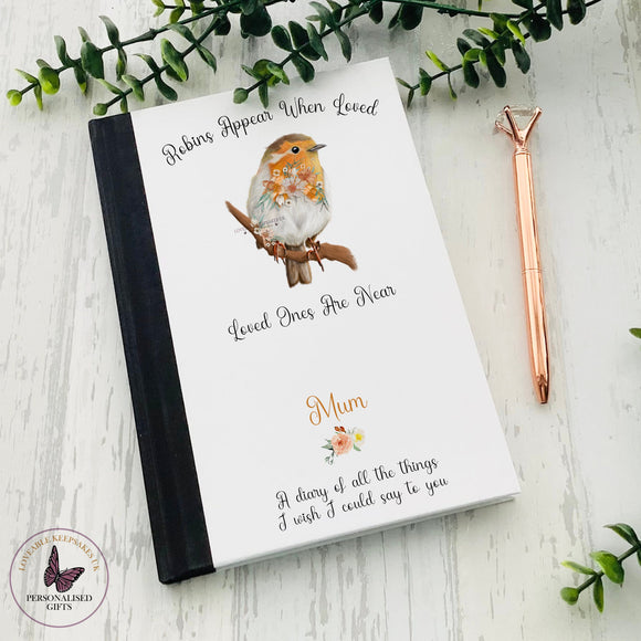 Personalised Letters To Heaven Notebook, Robin Flowers Gift, Memorial Gift, Bereavement Gift, Condolences Journal, Thinking Of You