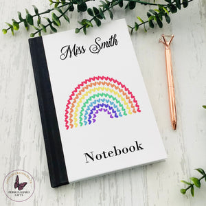 Personalised Teacher A5 Notebook, Teacher Gift, End Of Term Gifts, Rainbow Book, Leaving Gift, Personalised Journal
