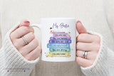 Positive Affirmations Mug, Best Friend Gift, Rainbow Book Stack, Self Care Gift For Her, Personalised White Ceramic Mug,