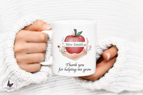 Personalised Teacher Mug, Teacher Apple Gift, Teaching Assistant Gift, End Of Term Cup, Gift For Her, Thank You Gift