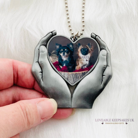 Hanging Heart In Hands Photo Charm Decoration