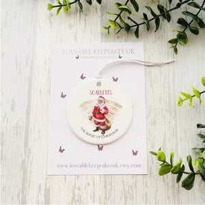 Personalised Ceramic Christmas Bauble, Father Christmas Gold Rainbow, Gifts For Christmas, Stocking Filler, Hanging Christmas Ornament