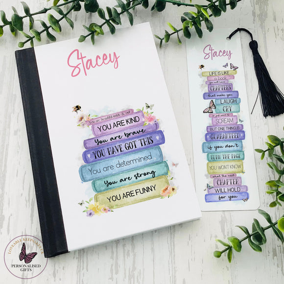 Positive Affirmations Notebook, Best Friend Gift, Personalised Rainbow Book Stack, Self Care Gift For Her, Positivity Journal