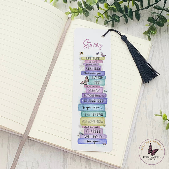 Positive Affirmations Bookmark, Best Friend Gift, Personalised Rainbow Book Stack, Self Care Gift For Her, Positivity Large Metal Bookmark