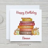 Personalised Birthday Card - Positivity Affirmations Autumn Book Stack